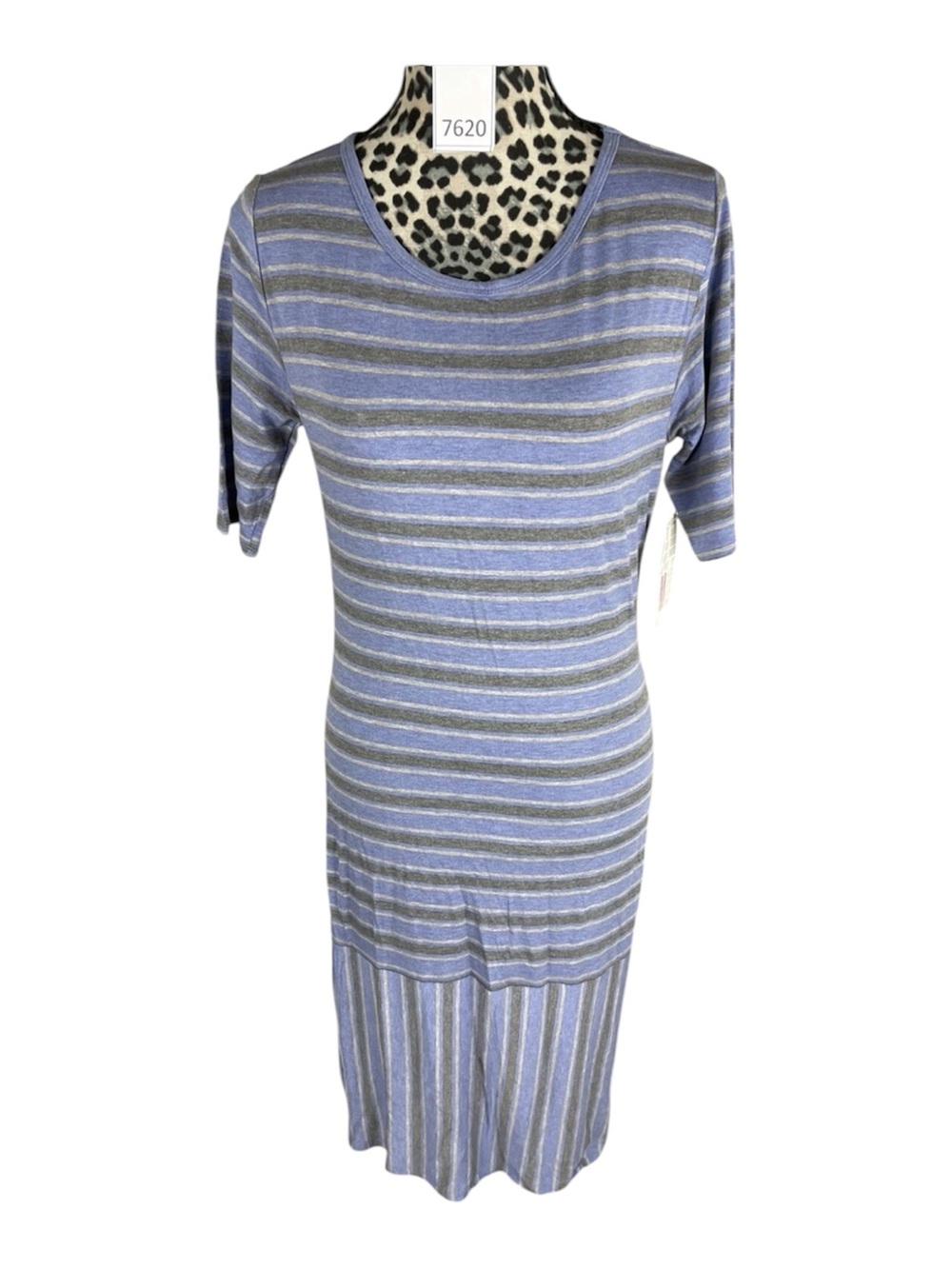 LuLaRoe Julia Dress XL Pencil Blue and Gray Striped Midi Dress
